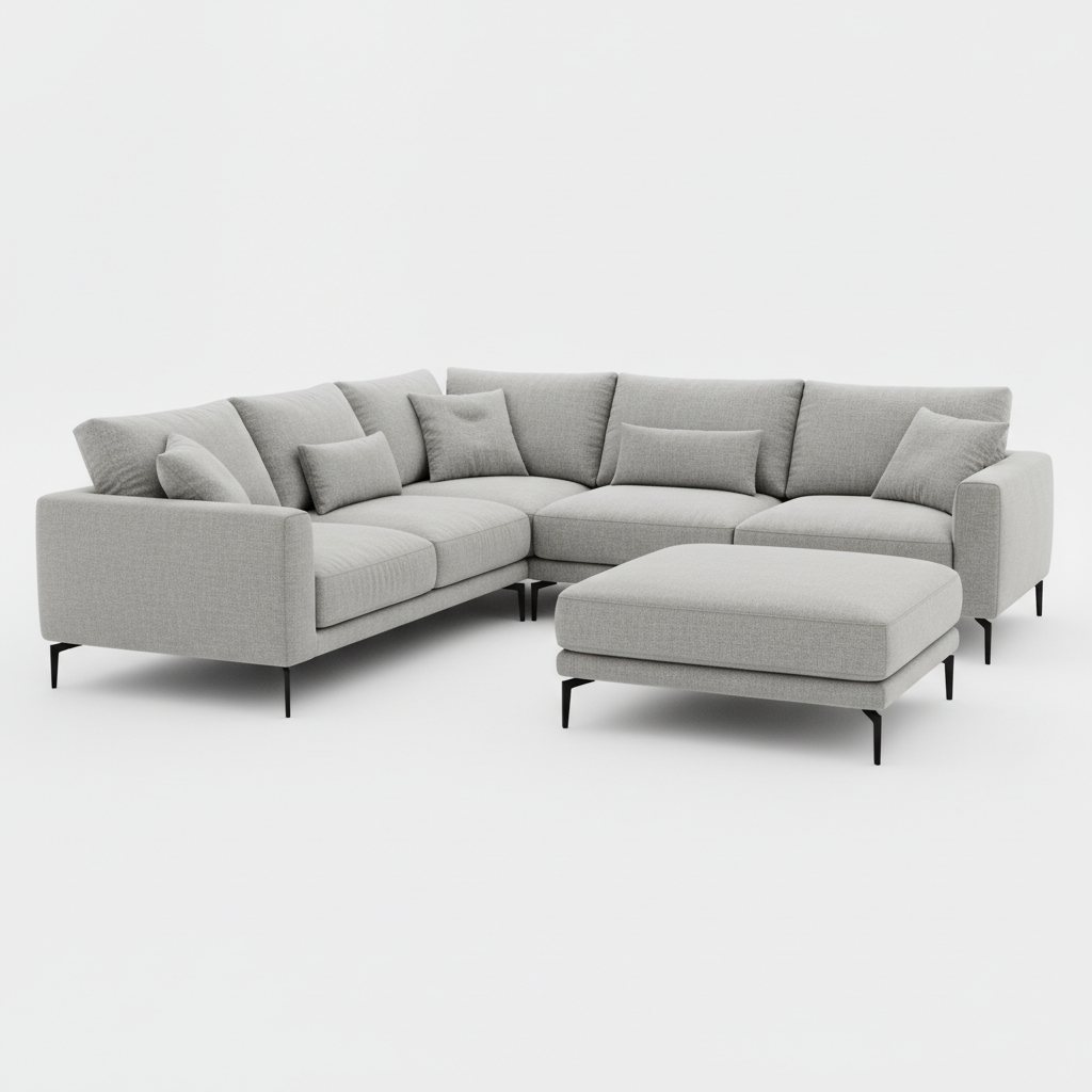 Canapé XXL gris clair avec pouf