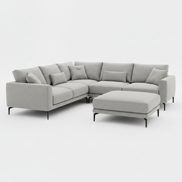 Canapé XXL gris clair avec pouf